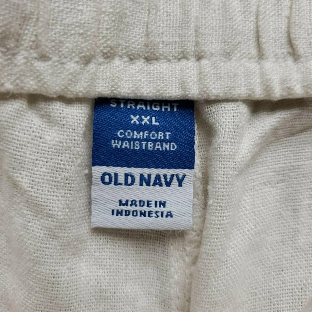 Old Navy Pants Mens 2XL White Linen Viscose Straight Comfort Elastic Waistband